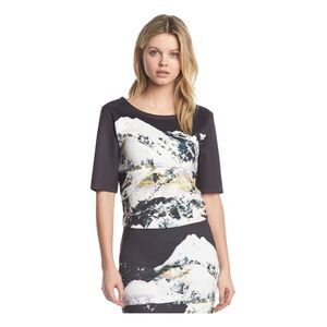 KIIND OF Womens Black Printed 3/4 Sleeve Jewel Neck Top Size: XS